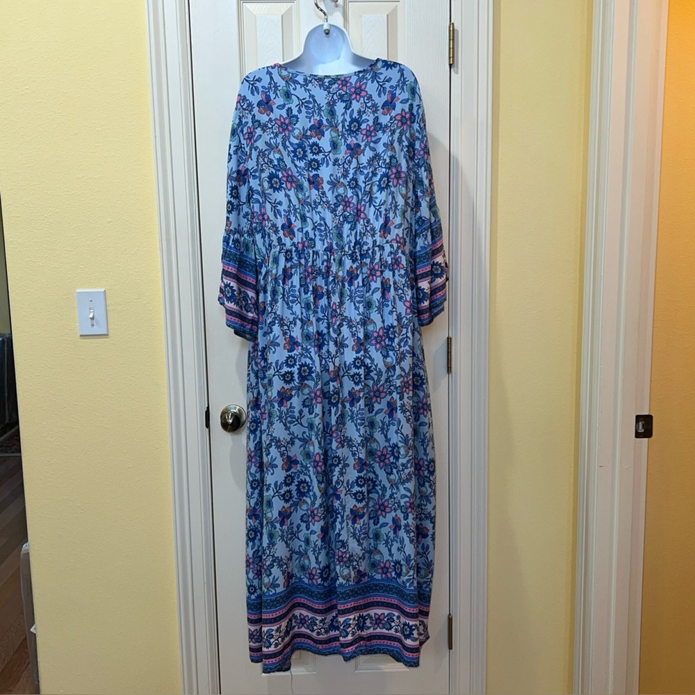 BloomChic Blue Floral V-Neck Maxi Dress Sz 22/24 Fairy Resortwear Cottagecore - Picture 9 of 16
